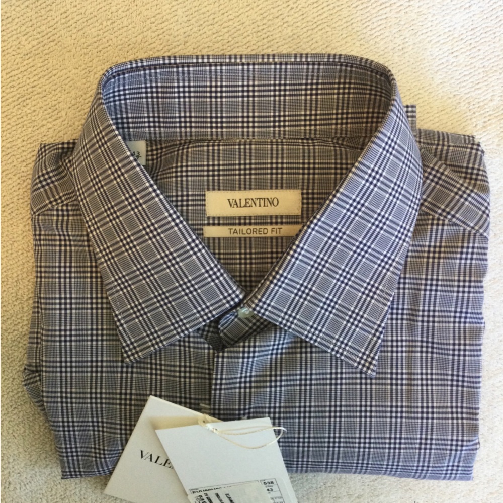 Valentino Men's Blue Checkered Shirt